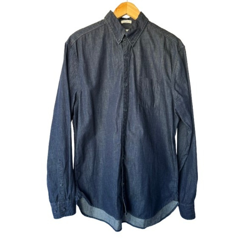 Lucky Brand Button Up Shirt Blue Mens L White Label Fit Dark Wash Denim Workwear